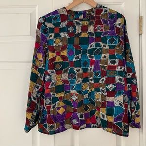 VTG 80s 90s Andre Sauvage AOP blouse - size 8 or medium